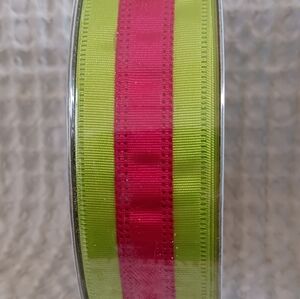 Members Mark Premium Wired Edge Ribbon Green Pink Stripe 50 Yards Spring Theme